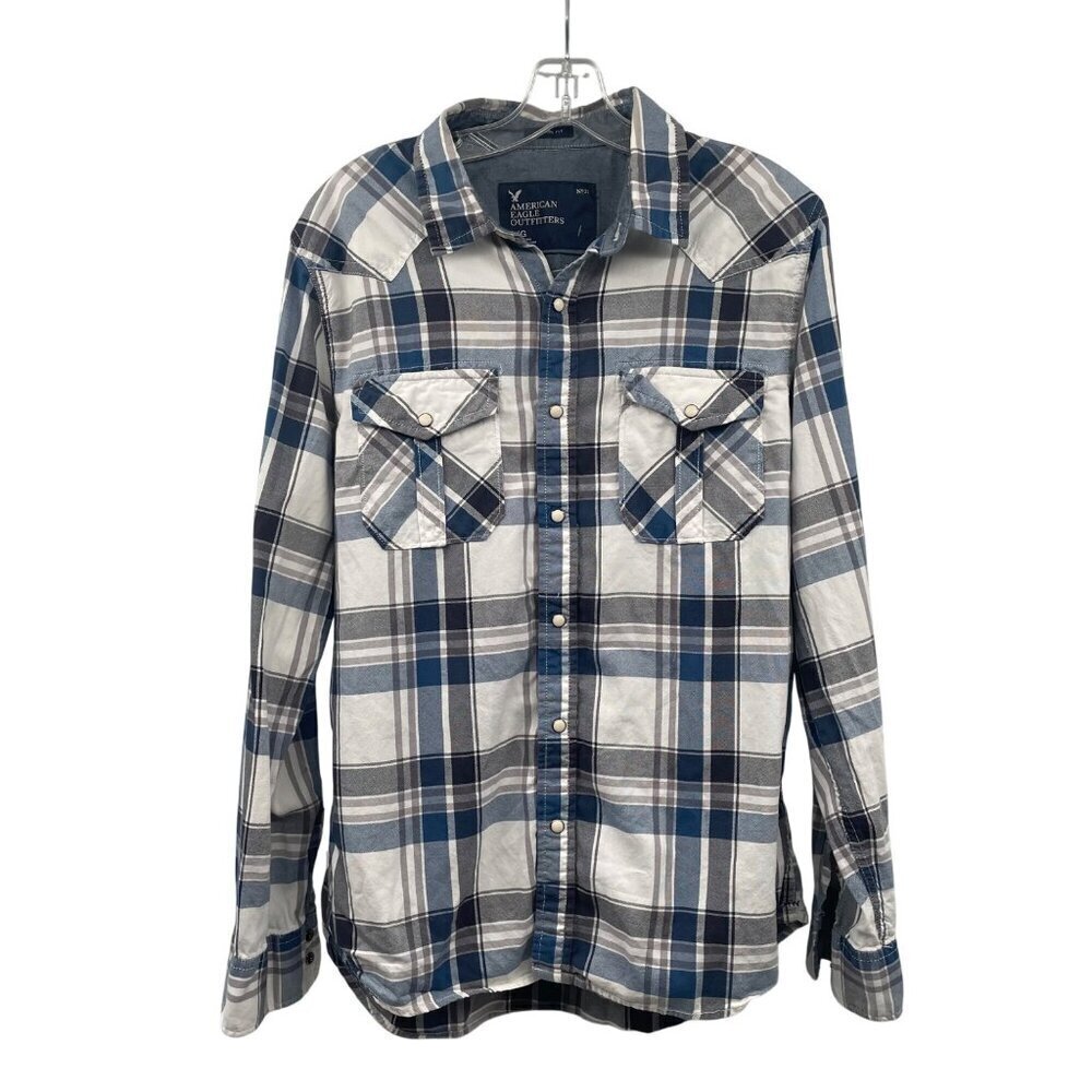 American Eagle Mens Plaid Button Up Shirt Vintage Fit Blue/Multi Size Large